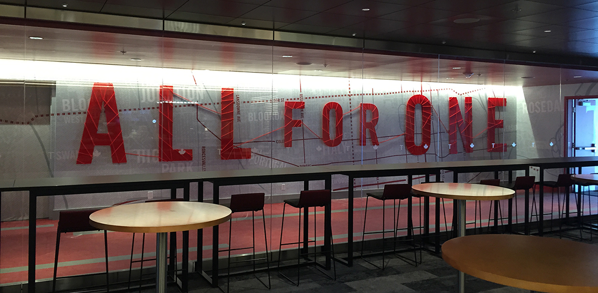 Toronto FC "All for One" environmental signage designed by MLSE Design"