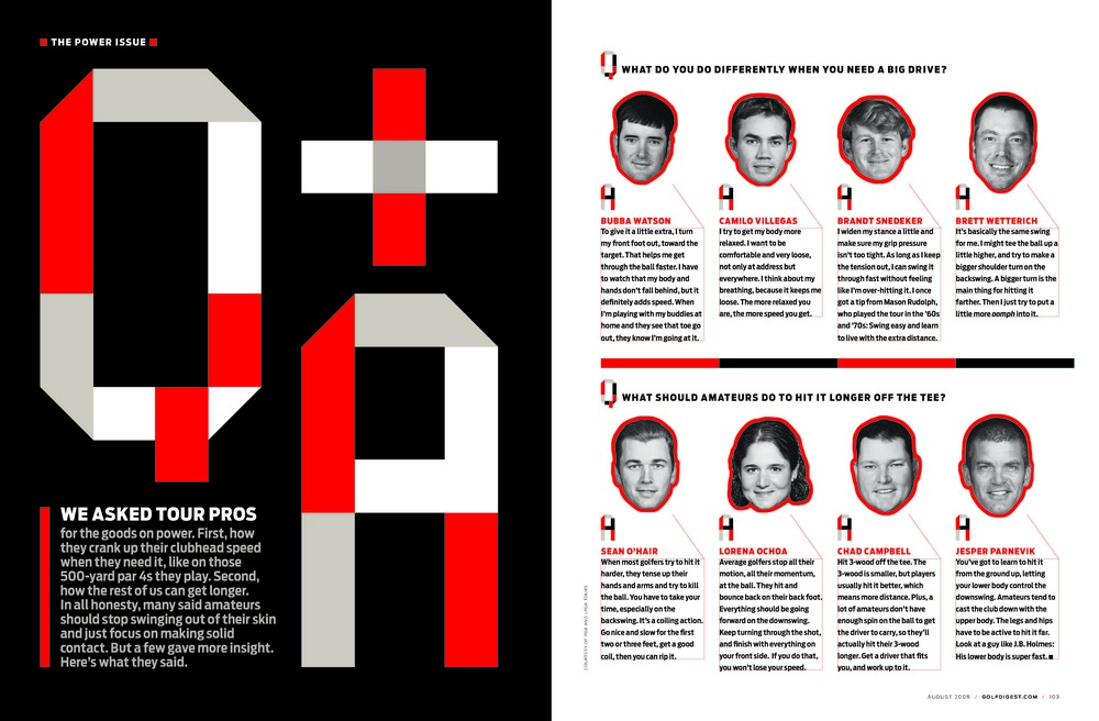 Golf Digest Q&A spread from the Power Issue by Tim Oliver